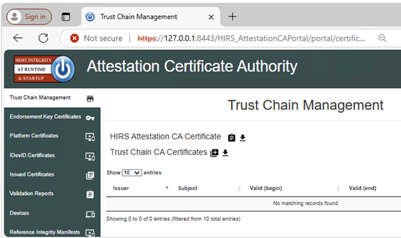 Página Trust Chain Management