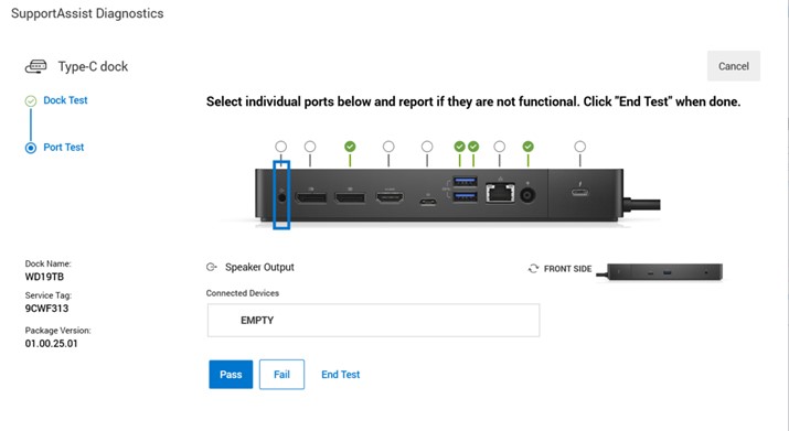 SupportAssist Dock Diagnostics for ports