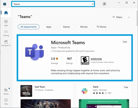 Aplikace Microsoft Teams v aplikaci pro Windows Store