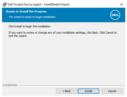 Nástroj Dell Trusted Device připravený k instalaci