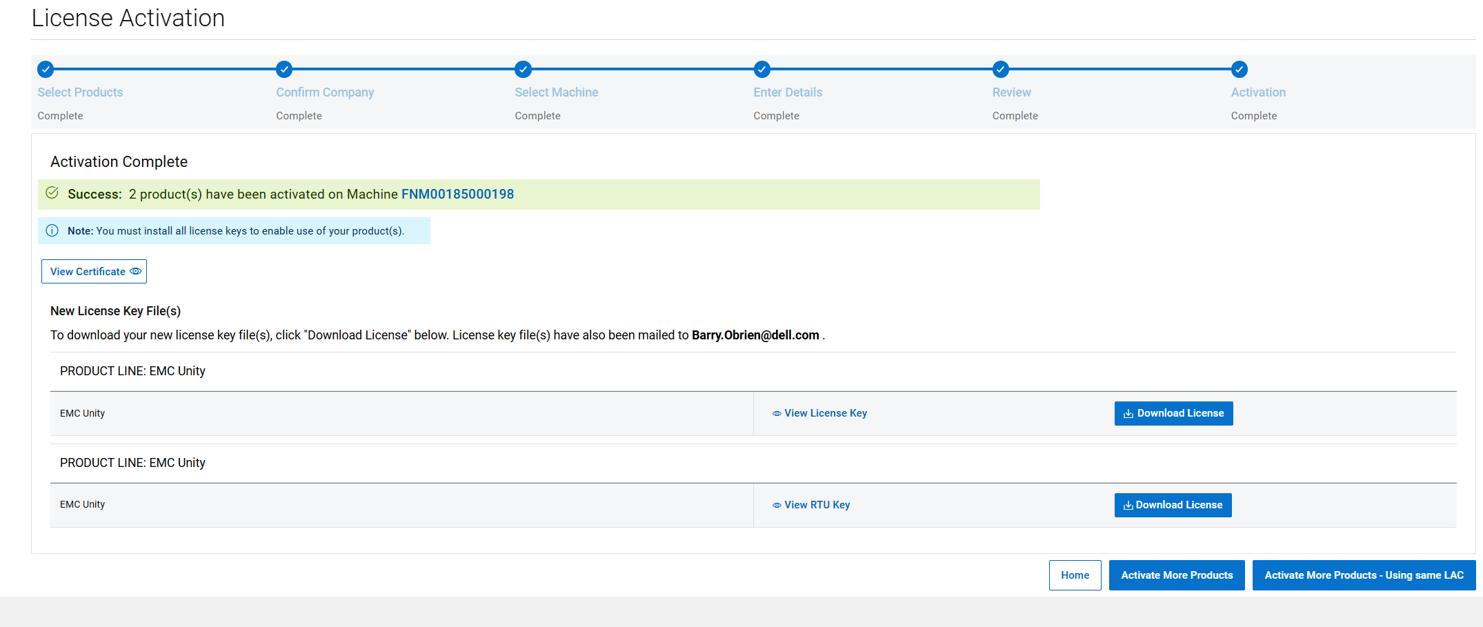 Complete page and Download license