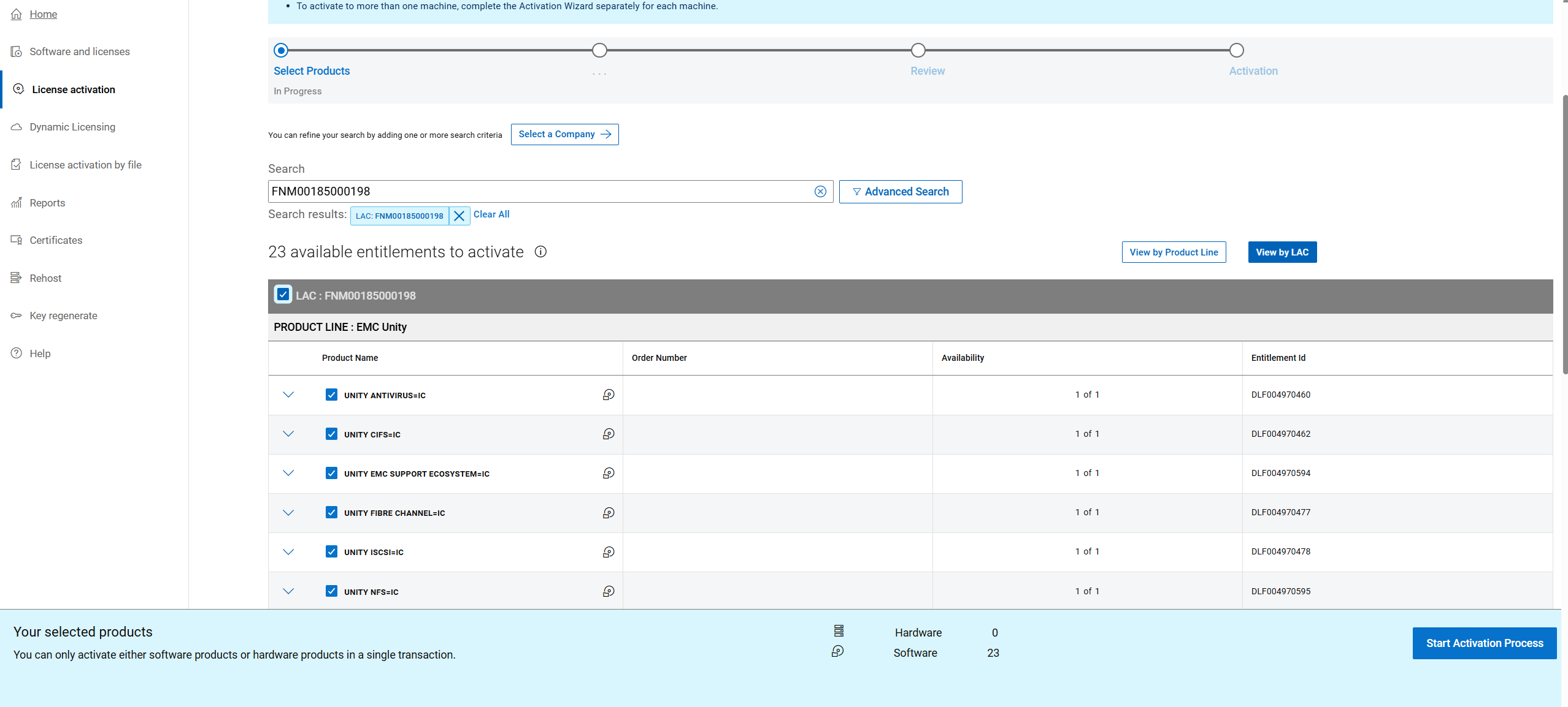 Start activation process