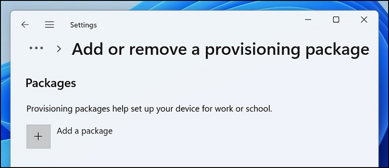 ［プロビジョニング パッケージを追加または削除する］