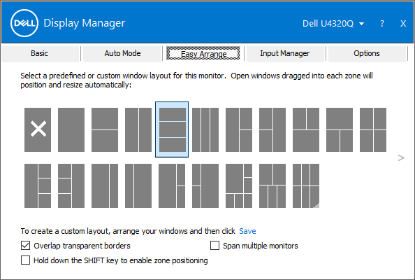 Skjermbilde i portrettmodus i Dell Display Manager