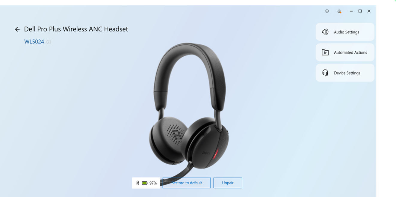 Przykład zestawu słuchawkowego w programie Dell Display & Peripheral Manager