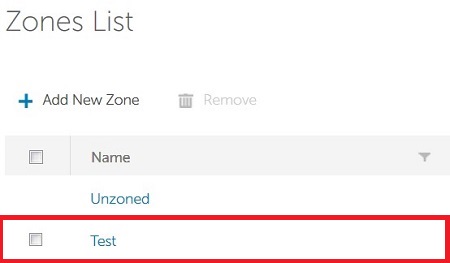 Sélection d’une zone dans l’onglet Zone