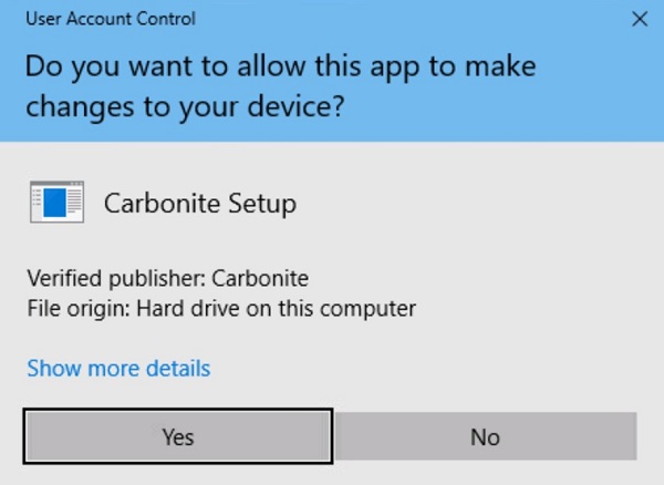 User account control prompt
