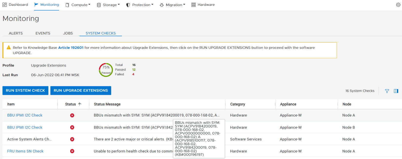 System Check with Run Upgrade Extension Option