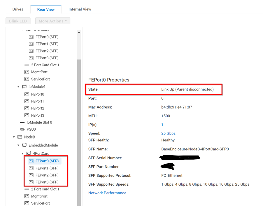 Link Up (parent disconnected) port state error