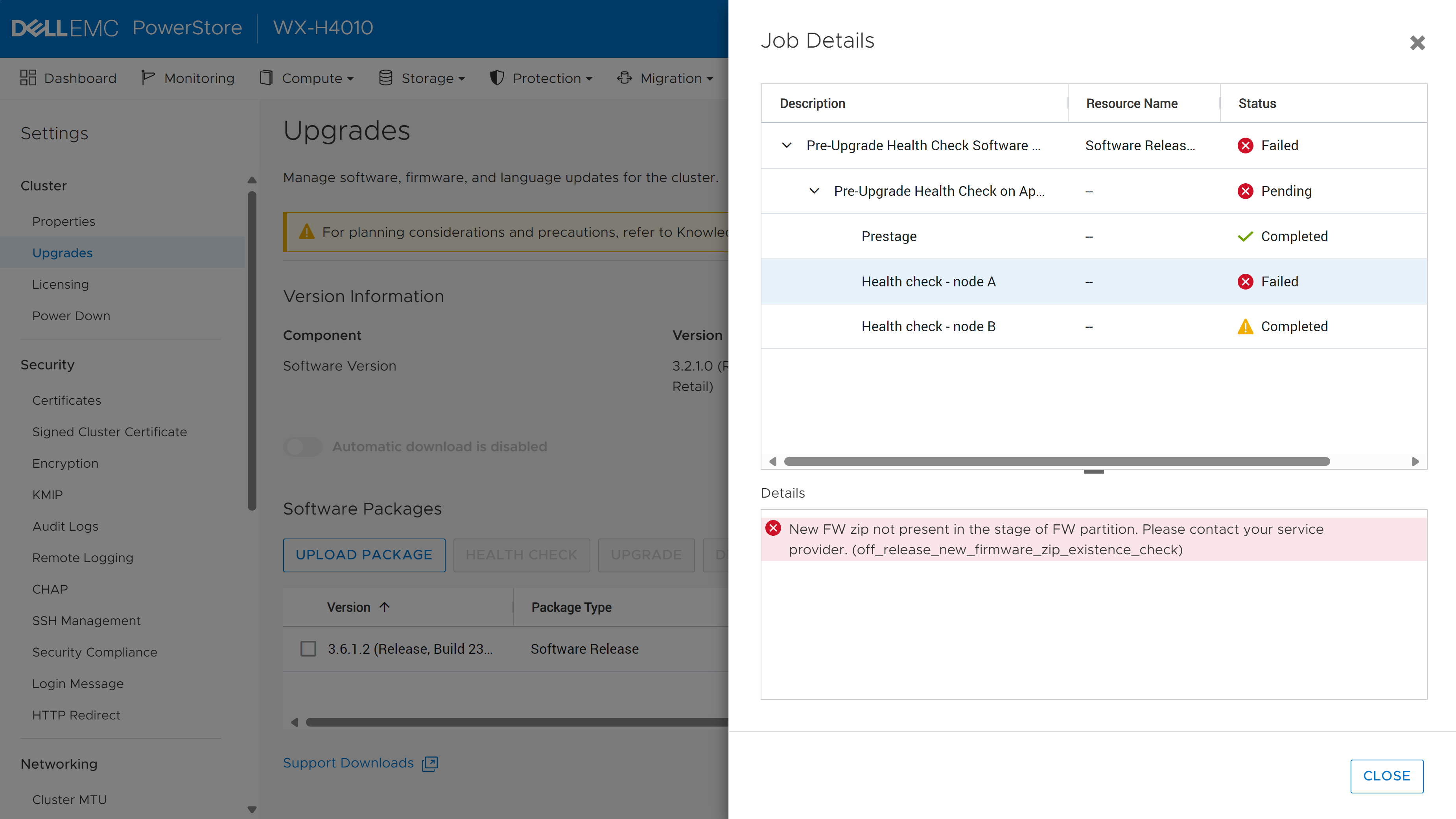 Erreur sur PowerStore Manager