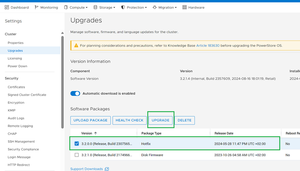 証明書更新パッケージのアップグレード