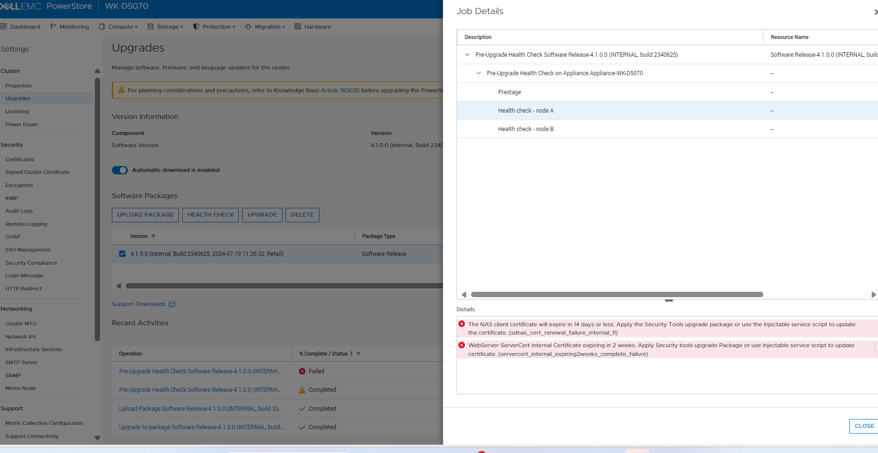 sdnas_cert_renewal_failure_internal_l1 alert raised