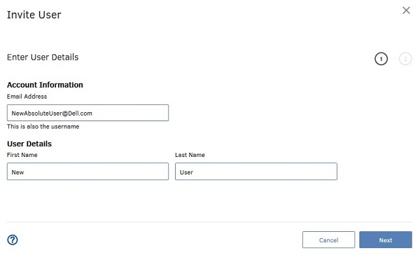 [Enter user details]メニュー