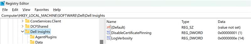 Dell Insights y DisableCertficiatePinning.