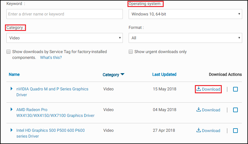 Strona pobierania filmów pomocy technicznej Dell.com