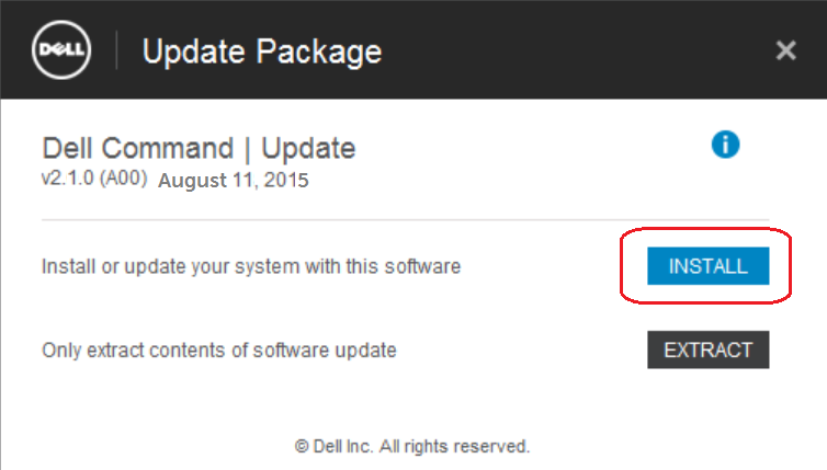 Dell Command | Update Install screen