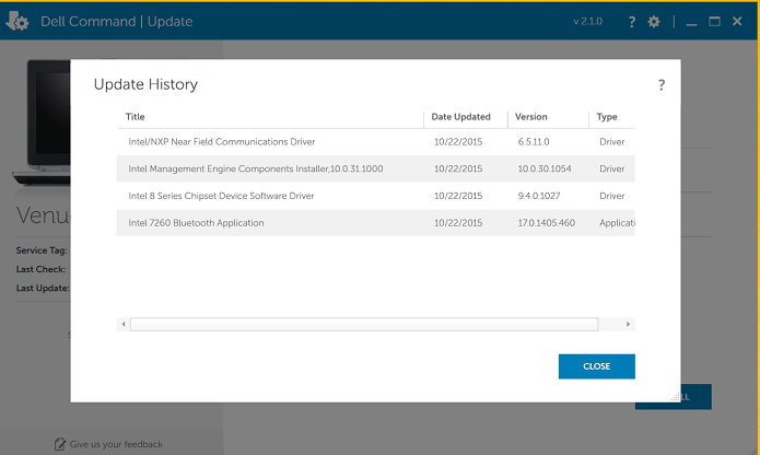 Update History screen with report of recent updates