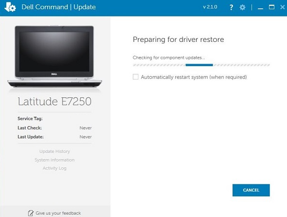 The tool is preparing for the driver restore