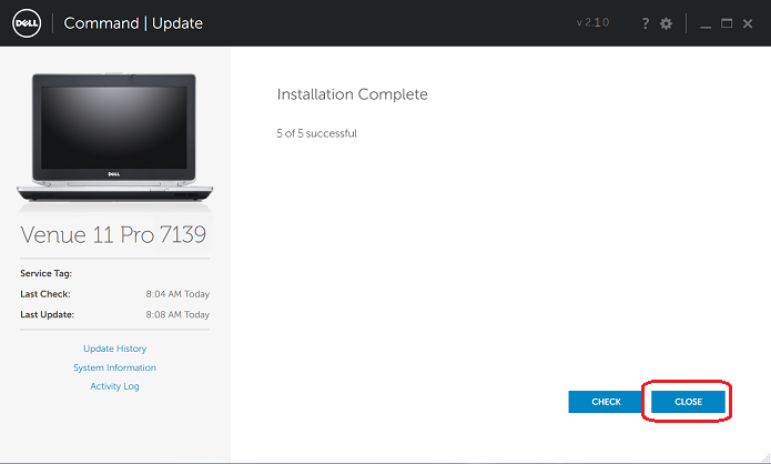 Click Close after updates are installed and the computer finishes rebooting