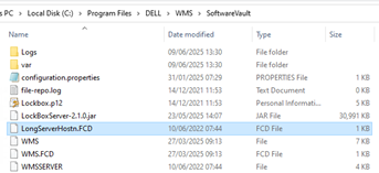 Se cambió el nombre LongServerHostn.FCD en la carpeta SoftwareVault