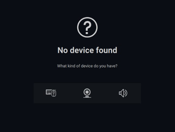 Dell Peripheral Managerの［No device found］画面