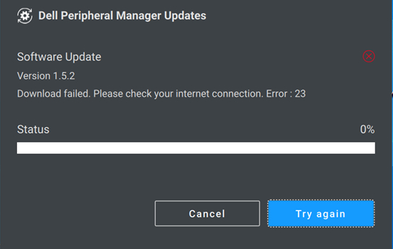 Dell Peripheral Managerエラー メッセージ