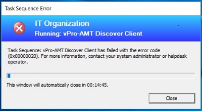Esempio di sequenza di attività vPro-AMT Discover Client non riuscita