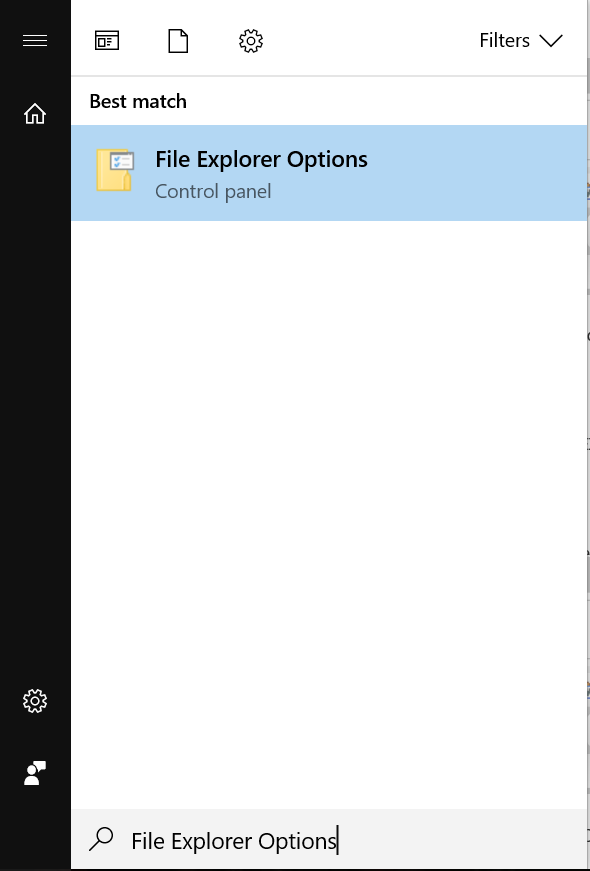 Digite Opções do Explorador de Arquivos na pesquisa no menu Iniciar