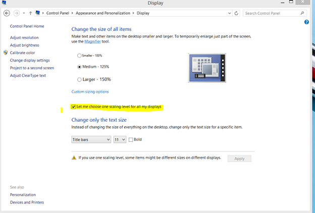 scaling custom sizing setting