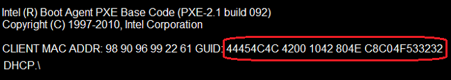 Čtení GUID PXE