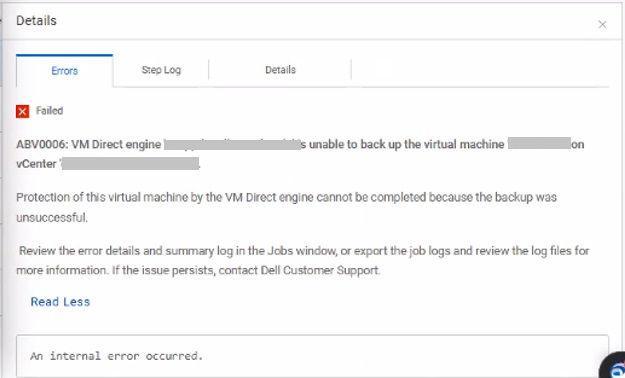 Internal error screenshot