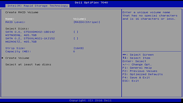 Create RAID Menu