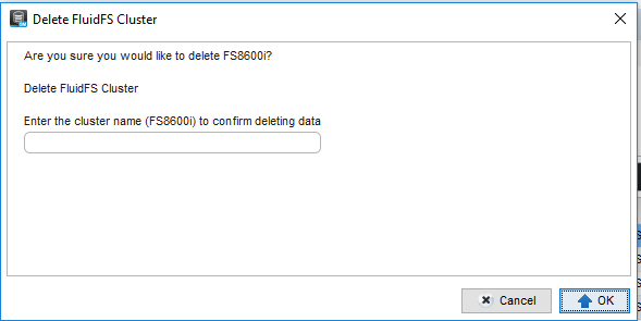 Image of the DSM Dialog box to confirm deletion of the FluidFS Server object. 