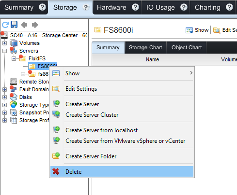 Image of deleting the FluidFS folder from DSM.