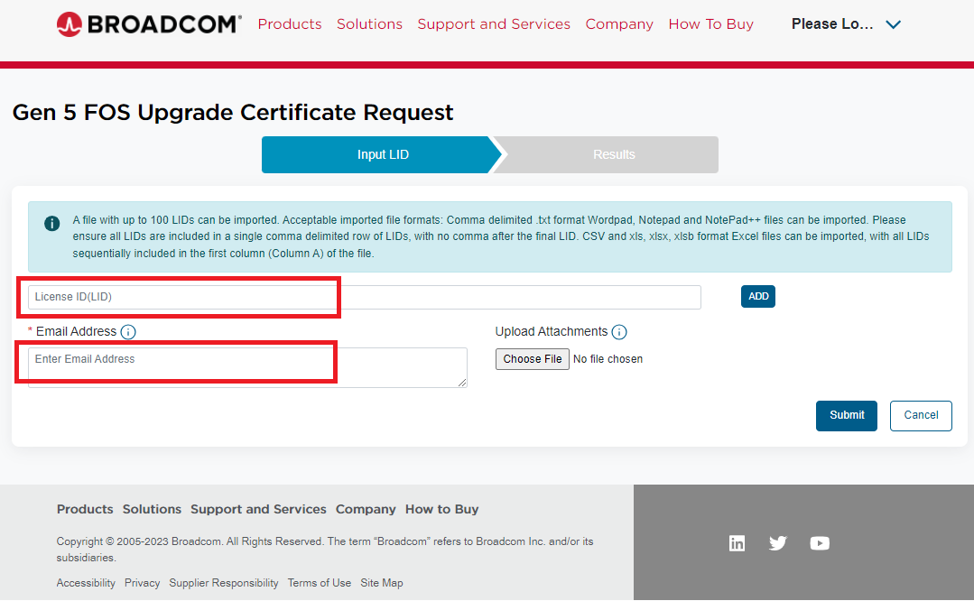 Solicitação de certificado de upgrade do FOS de 5ª geração