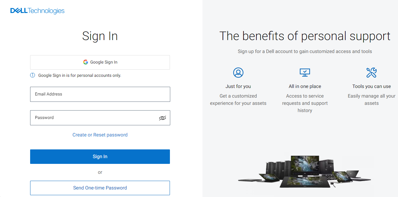 Screenshot of the Dell Technologies sign-in page