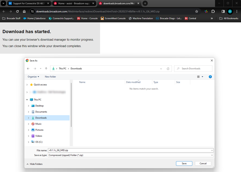 Screenshot of the download process