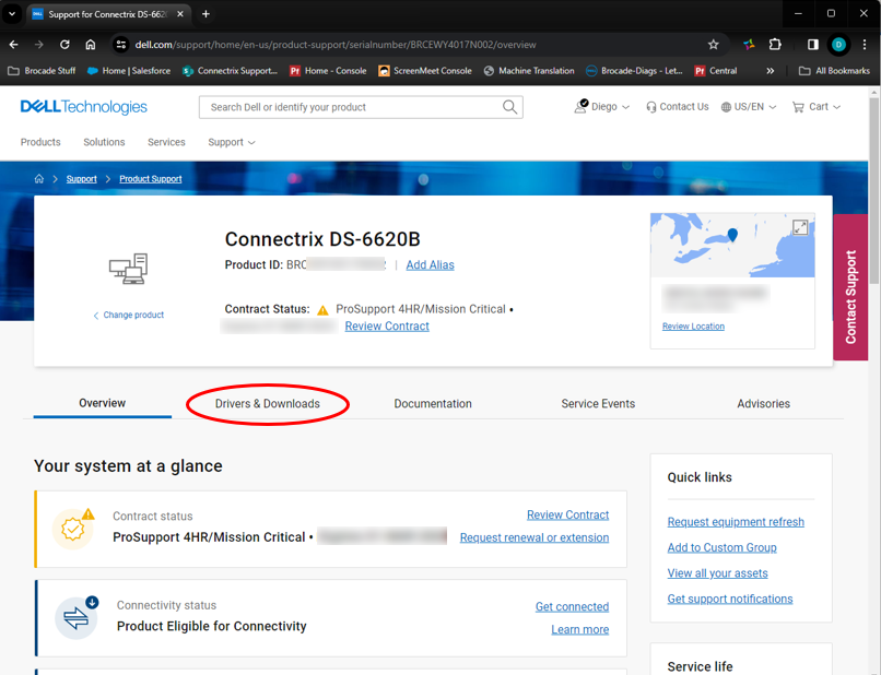 Screenshot of the Dell support page Drivers and Downloads