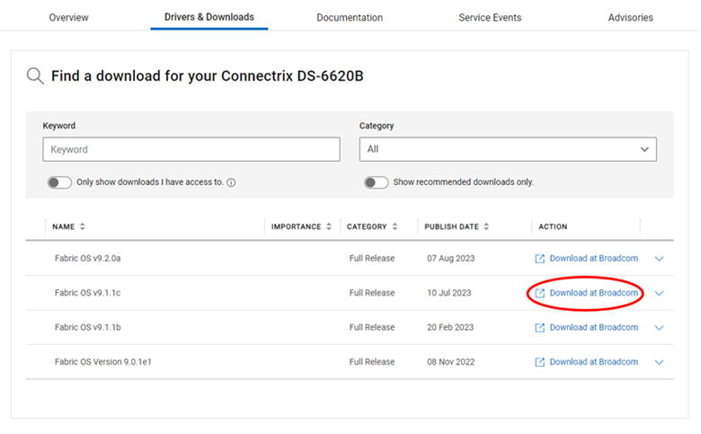 Screenshot of Dell page accessing download