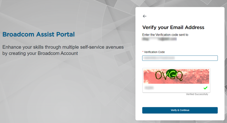 Screenshot of the Broadcom Assist Portal verification