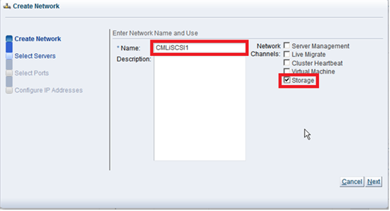 Create Network step of the wizard