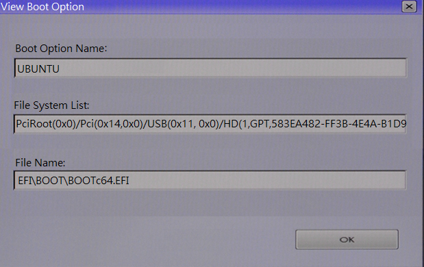 Option de démarrage de la vue Ubuntu