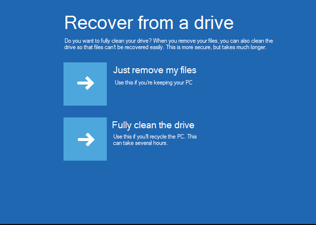 Selecting a recovery options