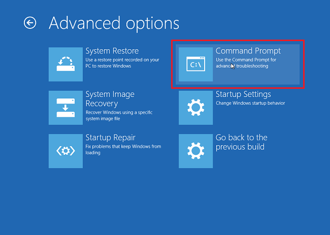 Selecting the Command Prompt Option