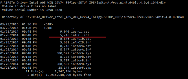 Individuazione del file .inf del driver