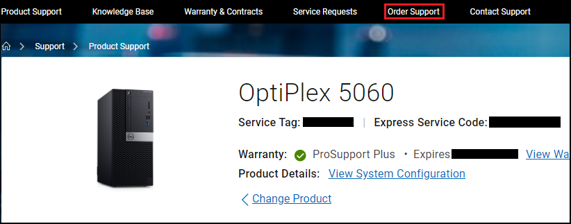 Support commandes dans Dell.com