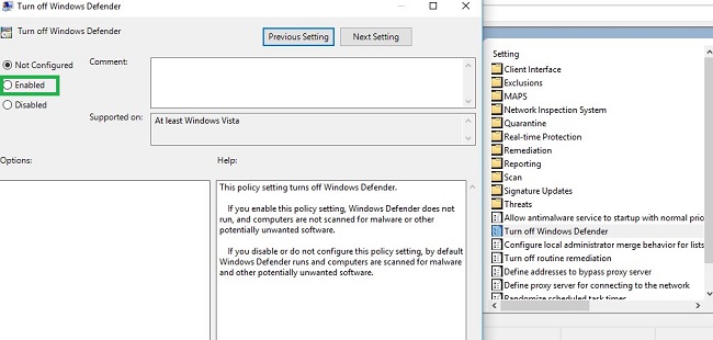 gpedit.msc Włącz Wyłącz zasady Windows Defender