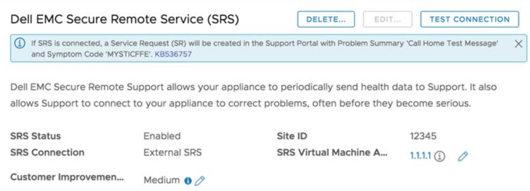 Dell EMC Secure Remote Service – Oznámení o vytvoření servisního požadavku