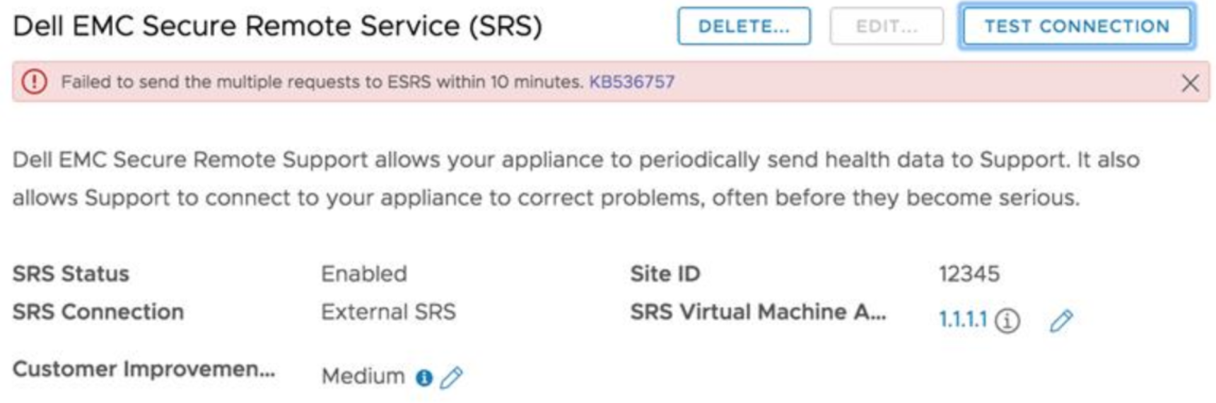 Dell EMC Secure Remote Service — 服务请求创建失败通知