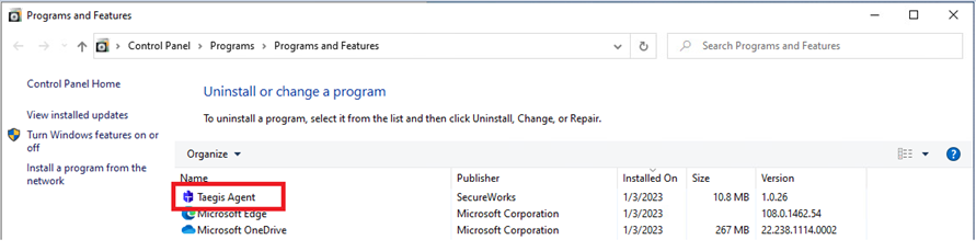 解除安裝 Taegis 代理程式